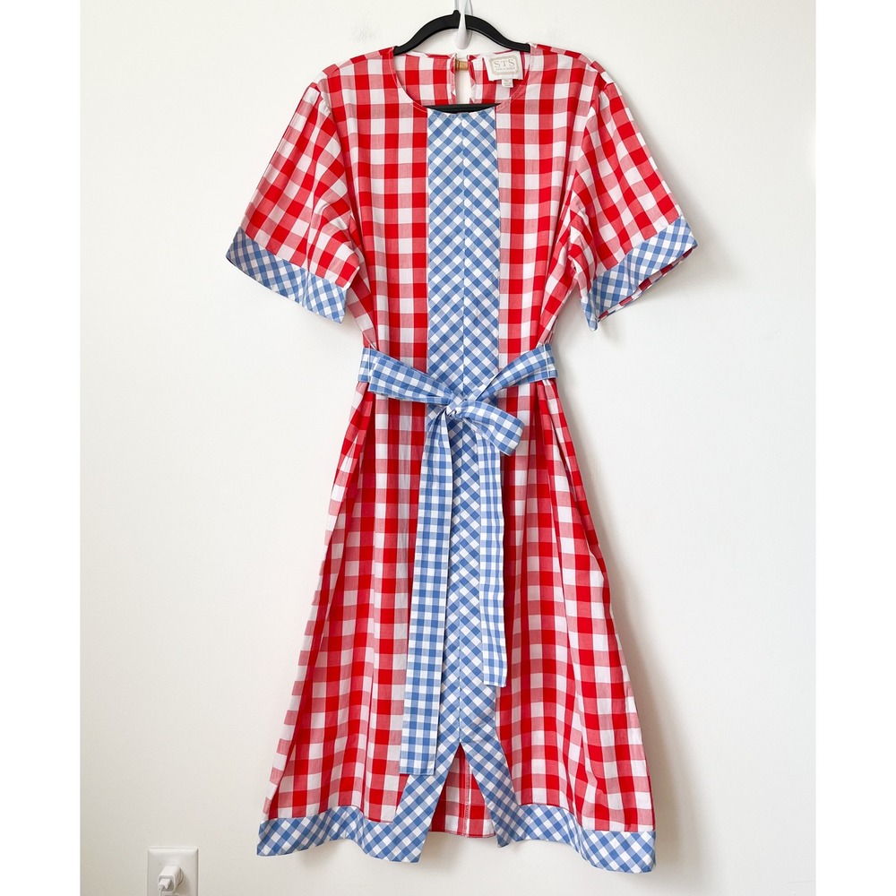 Sail to Sable x Pencil & Paper Co Gingham Caftan Midi Dress Womens XXL Red Blue - Picture 2 of 15